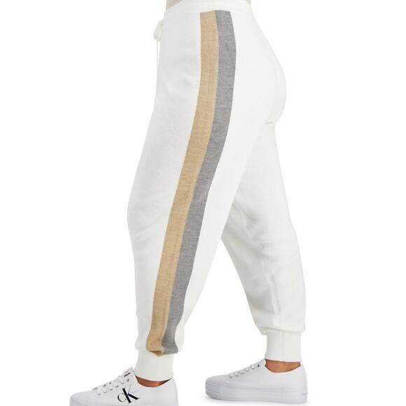 NWT Calvin Klein Joggers Plus Size Knit Pants Cream/Gray/Tan Women’s Size 3X $99 - Picture 2 of 5